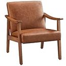 Yaheetech Armchair Sofa Accent PU Leather Chair Retro Lounge Chair with Rubber Wood Legs Comfy Seat/Backrest for Modern Living Room Bedroom Dining Room Office Reception Balcony, Light Brown
