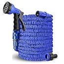 HGLCM 25ft/50ft/75ft/100ft/125ft Expanding Garden Water Hose Pipe with 8 Function Spray Gun 3 Times Expandable Flexible Magic Hose Anti-Leakage Lightweight Easy Storage (Blue, 25ft)