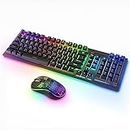 Wireless PC Gaming Keyboard and Mouse RGB Backlit, MOOJAY Rechargeable 2.4G Light Up Cordless Keyboard with Ergonomic Wireless Wired Dual Mode Mice, for PC/Laptop/Windows/Mac - Black
