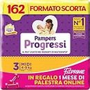 Pampers Progressi & Fit Prime Midi, Formato Scorta, 162 Pannolini, Taglia 3 (4-9 Kg), 1 Mese Di Palestra Online In Omaggio