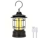 Camping Lanterns Rechargeable, Portable Electric LED Camping Lights Outdoor Hanging Tent Light Vintage Tabletop Lantern Decor Stepless Dimming Waterproof for Camping, Power Outages, Indoor (Black)