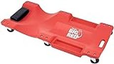 BIG RED TRP6240 Torin Blow Molded Plastic Rolling Garage/Shop Creeper: 40" Mechanic Cart with Padded Headrest, Dual Tool Trays and 6 Casters, Red