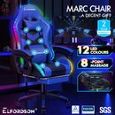 ELFORDSON Gaming Office Chair Massage Racing 12 RGB LED Computer Work Seat