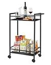 WINSTAR 2-Tier Premium Metal Kitchen Serving Trolley with Wheels | Bar Cart, Mobile Bar Serving Cart, Utility Cart with Lockable Wheels for Kitchen, Dining Room, bar & Living Room (Black, 2 Shelf)