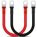 EEEKit 2Pcs 2 AWG 30CM Auto Battery Cables, Red Black Car Battery Charger Cables Battery Cables Inverter Cables Leads with SC35-8 Ring Terminals Copper Wire for Truck, Motorcycle, Solar, RV, Marine