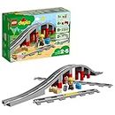 LEGO DUPLO Town Train Bridge and Tracks Toy for Kids, Building Bricks Set with Horn Sound Action Brick, Trains Rails Extension Set 10872