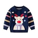 New Year Baby Tops Toddler Boys Girls Sweaters Autumn/Winter Christmas Printed Knitwear Christmas Indoor/Outdoor Tops (Navy, 5-6 Years)