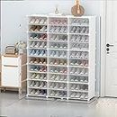 Clear Door DIY Shoe Rack Storage Multi-Cube Organizer Cabinet Stackable Closet (White 3 Column 10 Row)