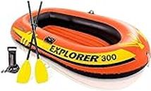 VWretails Explorer 300, 3 Person Inflatable Boat for Flood Rescue, Adventure, Rafting, Fun and Enjoyment of River and Swiming Pools Fishing, with Oars & Air Pump (58332)