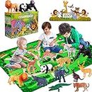 INNOCHEER Safari Animals Figures Toys, Realistic Wild Zoo Animals Figurines with Play Mat, Large Jungle Animals Playset with Elephant, Giraffe, Lion, Tiger, Gorilla Panda...for Kids Toddlers, Gift Set