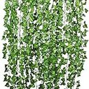 Tdas Artificial Plants Leaves Ivy Garlands Plant Greenery Hanging Vine Creeper Home Decor Door Wall Balcony Decoration Party Festival Craft, 80 Leaves, Green (6 pcs) Silk;Plastic