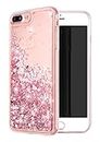 iPhone 7 Plus Case, iPhone 8 Plus Case, WORLDMOM Double Layer Design Bling Flowing Liquid Floating Sparkle Colorful Glitter Waterfall TPU Protective Phone Case for Apple iPhone 7 Plus,Rose Gold
