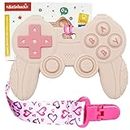 BIGSPINACH Cool Remote Game Control Teething Toy for Babies 0-6 6-12 Months,Game Controller Teether for Gamer Parents,Baby's First Valentines Day Gifts,Silicone Remote Chew Toys(Pink)