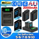 2x 2000mAh Battery / USB Charger for GoPro Hero 5 6 7 8 9 10 Go Pro Camera Kits