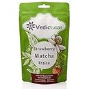 Vedic Teas Strawberry Matcha Tea Powder For Lattes, Smoothies, Iced, Shakes, Daily With Japanese Organic Green Tea With No added Sugar Dairy Free 100gm or 3.5oz