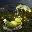 Solar Frog Garden Decor Outdoor Statue - Frogs Umbrella LED Waterproof Sculptures Lights, Cute Frog Pond/Yard Statues Outside Decoration, Home, Lawn, Patio, Resin Animal Ornament, Women/Gardening Gift
