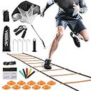 YISSVIC Agility Ladder 20 Feet 12 Adjustable Rungs Speed Training Equipment Set, Agility Ladder, Football Cones, Running Parachute, Jump Rope, Resistance Bands