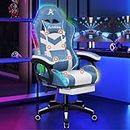 ALFORDSON Gaming Office Chair with 12 RGB LED Light & 8 Point Massager, Linen Executive Racing Computer Chair with Lumbar Support Footrest & High Back, Ergonomic Desk Chair for Home Gamer Fabric Blue
