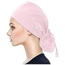 HINGTAT Scrub Cap Bouffant Caps with Buttons for Long Hair Ajustable Breathable Tie Back Caps with Sweatband for Women Men Beauty Worker Personal Care Supplies Pink