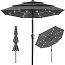 Best Choice Products 10ft 3-Tier Solar Patio Umbrella, Outdoor Market Sun Shade for Backyard, Deck, Poolside w/ 24 LED Lights, Tilt Adjustment, Easy Crank, 8 Ribs - Gray