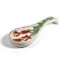 Amoorcart® Ceramic Serving Spoon Rest Spatula Holder Keeper Rester Stand - for Kitchen Dining Table - While Cooking - Dishwasher Safe - 23cm Length - Red Floral - Pack of 1