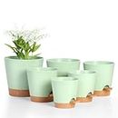 JERIA Plant Pots 8/7/6.5/6/5.5/5 Inch Self Watering Planters with Drainage Hole, Modern Flower Pots for All House Plants, Succulents, Flowers, Green