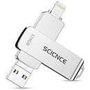 SCICNCE Flash Drive 128GB for iPhone USB Memory Stick, USB Stick High Speed Thumb Drives Photo Stick External Storage for iPhone/iPad/Android/PC (Silver)