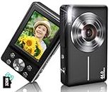 Digital Camera, 2023 Newest 1080P 44MP Digital Cameras for Kids, Digital Point and Shoot Camera with 16X Zoom, Anti-Shake, 32GB SD Card, Compact Small Travel Camera for Boys Girls Teens, Black