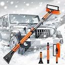 JAMIEWIN Ice Scraper and Snow Brush for Car Windshield, Extendable Car Snow Scraper and Brush with Squeegee & Ergonomic Foam Grip Snow Remover for Car Trucks SUVs