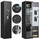 SUPEER Home Rifle and Pistols Gun Safe with LED light and Alarm System,Biometric Fingerprint Rifle Safe,Quick Access 4-5 Rifle,Removable Shelf,Built-in Small Cabinet