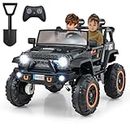 Maxmass 24V Kids Ride on Car, 2-Seater Children Electric UTV with Remote Control, Lights, Music, Horn, USB, MP3 & Slow Start, Toddler Battery Powered Toy Car for 3 Years Old+ Boys Girls (Black)