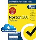 Norton 360 Deluxe 2024 - Antivirus software para 5 Dispositivos y 15 meses de suscripción con renovación automática, Secure VPN y Gestor de contraseñas|PC/Mac/Ios/Android|Enviado por email