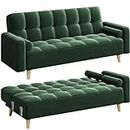 Yaheetech Modern Velvet Sofa Bed 3 Seater Click Clack Sofa Settee Recliner Couch with Wooden Legs for Living Room/Guest Room/Office Green