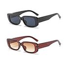 YAMEIZE Rectangle Sunglasses for Women Men 2 Pack 90’s Vintage Driving Square Small Glasses UV400 Protection (Black+Brown)