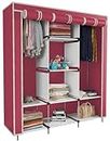 Maison & Cuisine Collapsible Wardrobe Portable Foldable Closet for Clothes Almira, 2 Hanging Space, 8 Shelves Non-Woven Fabric 90 GSM (Maroon) 88130