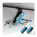 CGEAMDY 2 Stück Brillenhalter für Auto-Sonnenblende, Sonnenbrillenhalter mit Bling Strasssteinen ＆ Visitenkarte Clip, Bling-Kristall Auto Interieur Zubehör (Seeblau)