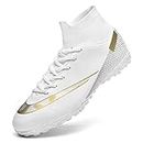 HaloTeam Men's Soccer Shoes Cleats Professional High-Top Breathable Athletic Football Boots for Outdoor Indoor TF/AG, R2150 White, 4