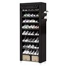 UDEAR 9 Tier Shoe Rack with Dustproof Cover Shoe Shelf Storage Organizer Black
