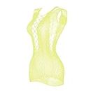 Vorifun Women's Mesh Lingerie Fishnet Babydoll Mini Dress Free Size Bodysuit, Yellow, One size