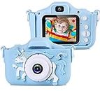 ZHUTA Fotocamera per bambini,1080P 20MP HD Anti-Goccia Fotocamera digitale per bambini,Selfie Camera Toy, Kids Camera Cartoon Unicorn Regalo di Natale per 3 4 5 6 7 8 9 anni Ragazzo Blu