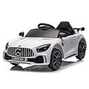 Winado 12V Ride on Car, Licensed Mercedes Benz AMG GTR Battery Powered Electric Vehicle, w/Parent Remote, Wider Seat, LED Lights, Openable Doors, MP3 Player, Smooth Start, 3 Speeds - White