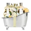 Spa Luxetique Spa Gift Basket Vanilla Fragrance, Luxurious 8pc Gift Baskets for Women, Cute Bath Tub Holder - Best Mother's Day, Birthday & Christmas Day Gift Set for Women Includes Shower Gel, Bubble Bath, Body Butter & More. Holiday Gift Idea.