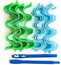 Magic Long Hair Curlers Curl Formers Spiral Rollers Styling Tool Magic Curlers with Hook Heatless Wave Formers Magic DIY Hair Curler (Green & blue)