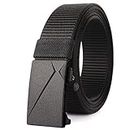 Drizzte Big and Tall Size 55inch Mens Black Nylon Belt Automatic Ratchet Buckle Slide Web Belts
