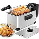 Aigostar Deep Fryer 2200W, 3L, 304 Food Grade Stainless Steel, Temperature Control, Removable Oil Basket, Silver - Agni 30RGS