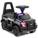 HONEY JOY Electric Ride on Push Car, Battery Powered Ride On Police Car w/Megaphone, Lights, Siren, Under Seat Storage, Cop Foot-to-Floor Sliding Push Cars for Toddler, Gift for Boys Girls(Black)