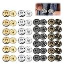 24 Sets 15mm Press Studs, Metal Snap Buttons ​Clothes Sew On Poppers Fasteners Kit for Jackets Shirts Coats Bags Purse Handbag Sewing DIY Craft Projects, 4 Colors (Black Silver Gold Bronze)