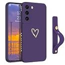 DOMAVER Samsung Galaxy S22 Case with Wristband Holder Cute Plated Heart Wrist Strap Cover for Women Girls Lightweight Silicone Lens Camera Protection Shockproof Cover for Samsung S22 - Deep Purple