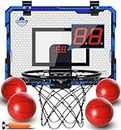 MAIAGO Indoor Mini Basketball Hoop with Electronic Scoreboard - Over The Door Basketball Hoop with 4 Balls, Foldable Basketball Hoop for Wall & Room Basketball Toy Gift for Boys, Kids, Teens, Adults