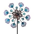 TEENGSE Metal Windmill Garden Decor, 35.4inch Wind Spinner with Blue Peacock Feather Design, Wind Sculpture with Metal Stakes for Garden Yard Lawn Patio Decoration, Wind Energy